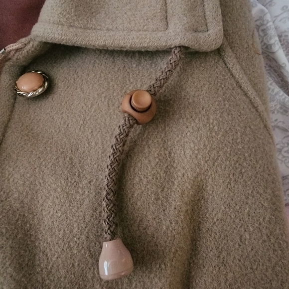 Vintage Albert Nipon Tan 100% Pure Virgin Wool Coat Women's 8 Collared Embroider - Picture 4 of 13